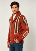 Men's Shawl Collar Striped Jacquard Cardigan – Loose Fit Casual Knit Sweater Jacket