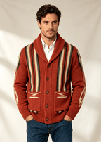 Men's Shawl Collar Striped Jacquard Cardigan – Loose Fit Casual Knit Sweater Jacket
