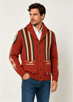 Men's Shawl Collar Striped Jacquard Cardigan – Loose Fit Casual Knit Sweater Jacket