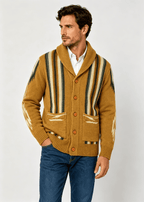Men's Shawl Collar Striped Jacquard Cardigan – Loose Fit Casual Knit Sweater Jacket