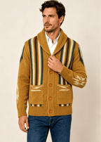 Men's Shawl Collar Striped Jacquard Cardigan – Loose Fit Casual Knit Sweater Jacket