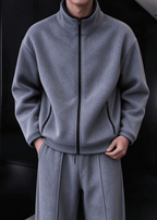 Men’s Heavyweight Fleece Two-Piece Set – Stand Collar Zip Jacket & Wide-Leg Pants