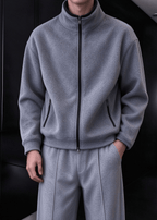 Men’s Heavyweight Fleece Two-Piece Set – Stand Collar Zip Jacket & Wide-Leg Pants