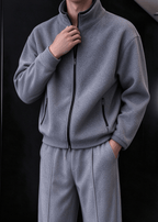Men’s Heavyweight Fleece Two-Piece Set – Stand Collar Zip Jacket & Wide-Leg Pants