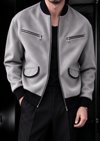 Men’s Vintage Streetwear Faux Suede Bomber Jacket – Zip Pocket Baseball Collar Casual Coat