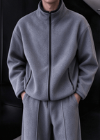 Men’s Heavyweight Fleece Two-Piece Set – Stand Collar Zip Jacket & Wide-Leg Pants