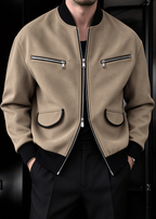 Men’s Vintage Streetwear Faux Suede Bomber Jacket – Zip Pocket Baseball Collar Casual Coat