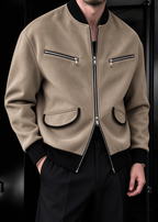 Men’s Vintage Streetwear Faux Suede Bomber Jacket – Zip Pocket Baseball Collar Casual Coat