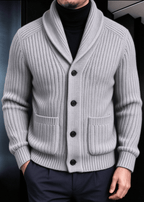 Men’s Chunky Ribbed Knit Shawl Collar Cardigan