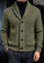 Men’s Chunky Ribbed Knit Shawl Collar Cardigan
