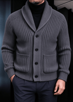 Men’s Chunky Ribbed Knit Shawl Collar Cardigan