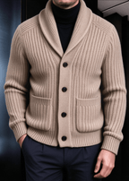Men’s Chunky Ribbed Knit Shawl Collar Cardigan