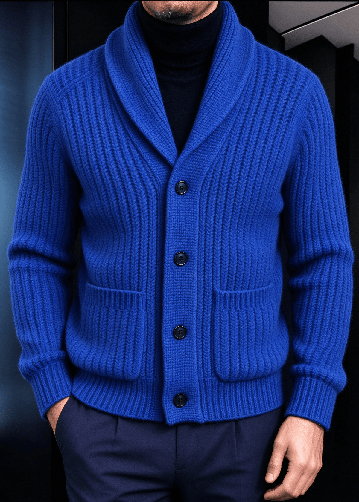 Men’s Chunky Ribbed Knit Shawl Collar Cardigan