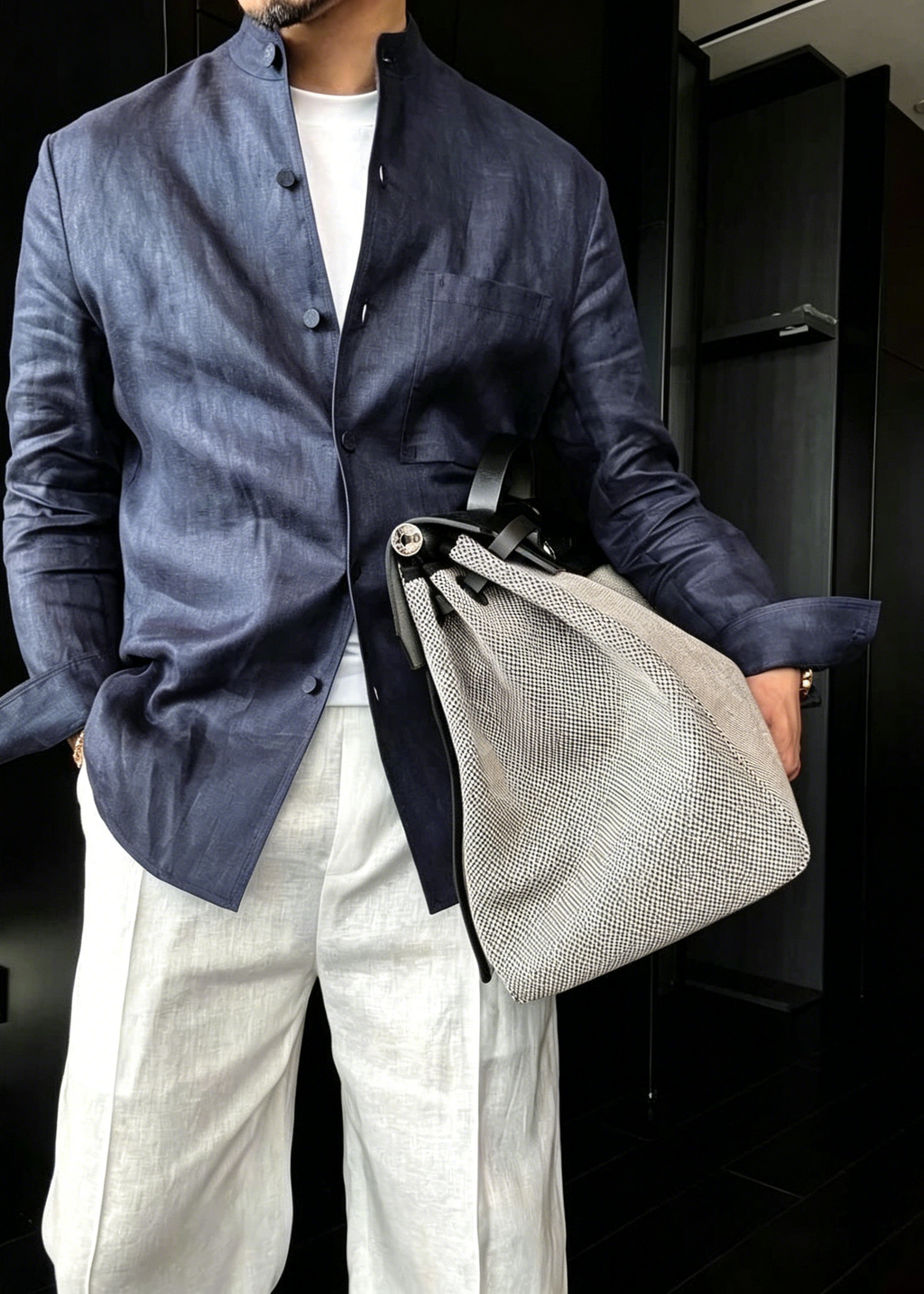 Premium Men's Linen Blend Mandarin Collar Set - Effortless Old Money Aesthetic Summer Lounge Suit