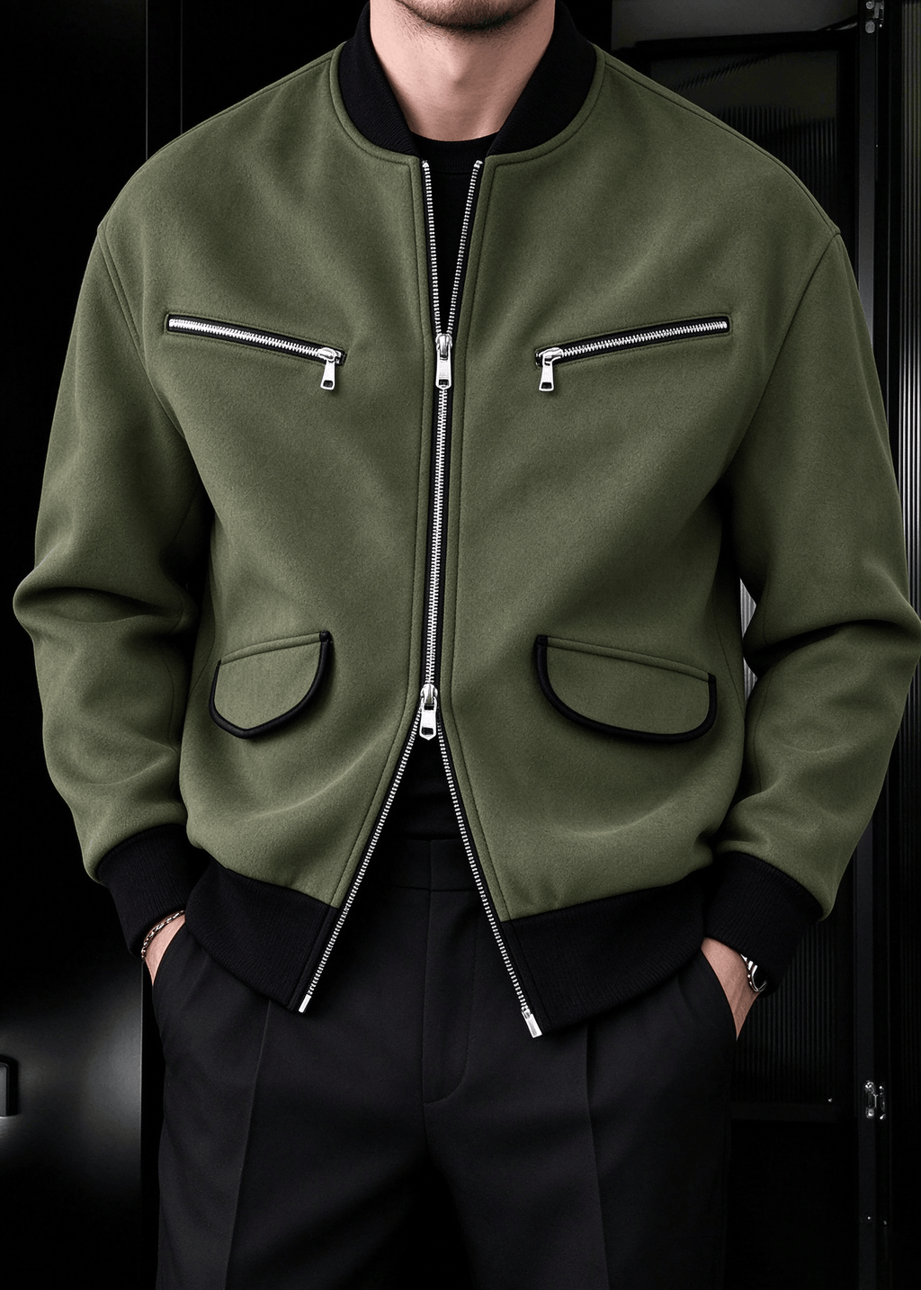 Men’s Vintage Streetwear Faux Suede Bomber Jacket – Zip Pocket Baseball Collar Casual Coat