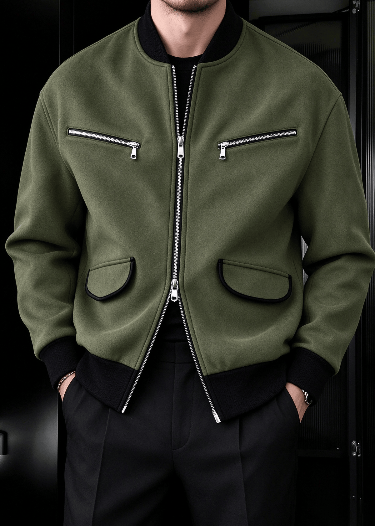 Men’s Vintage Streetwear Faux Suede Bomber Jacket – Zip Pocket Baseball Collar Casual Coat