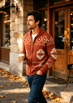 Vintage Navajo Jacquard Zip-Up Cardigan – Men's Heavyweight Shawl Collar Knit Sweater