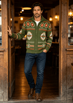 Vintage Navajo Jacquard Zip-Up Cardigan – Men's Heavyweight Shawl Collar Knit Sweater