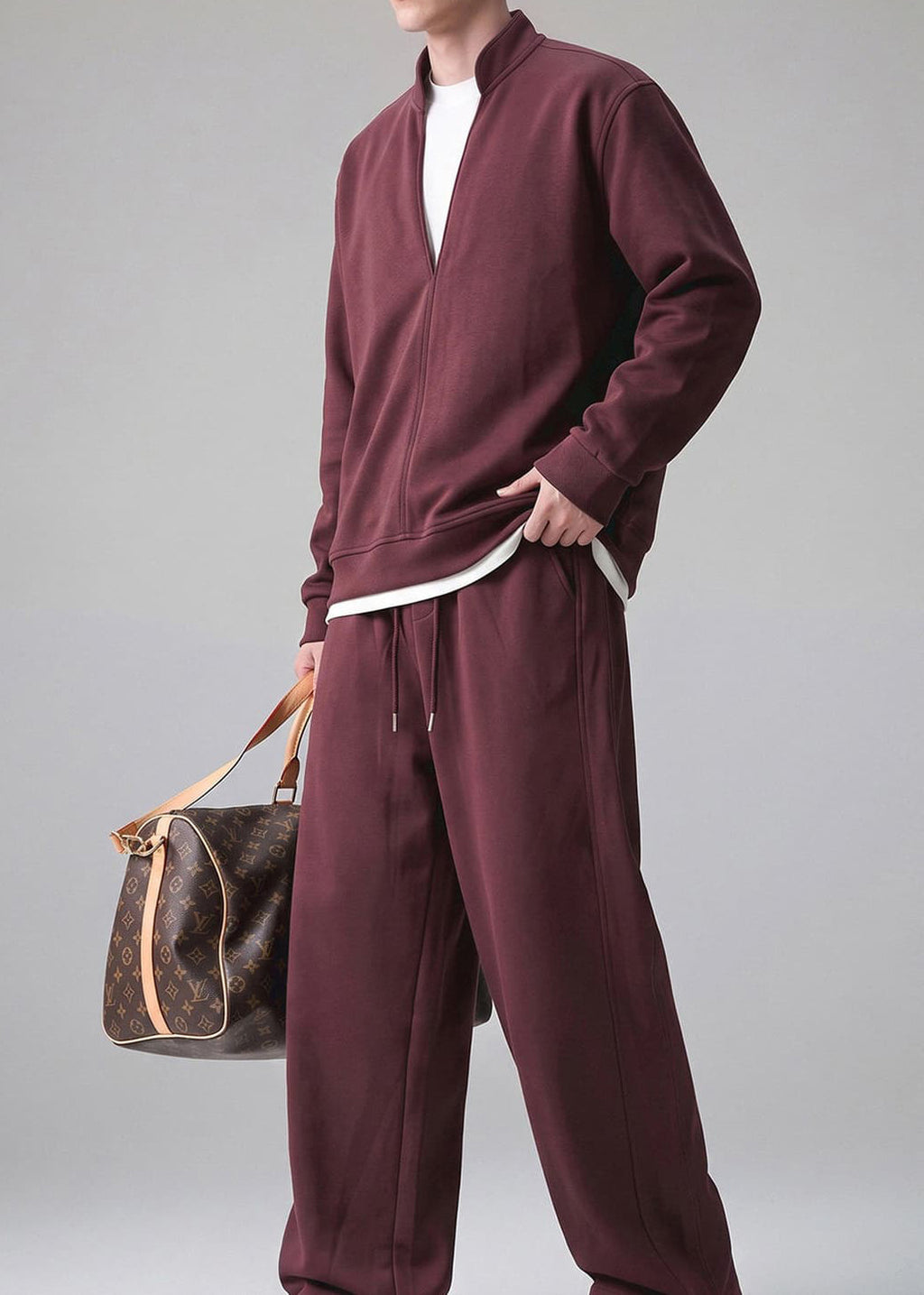 Men’s Bordeaux Tracksuit Set | Old Money Sweatshirt & Pants