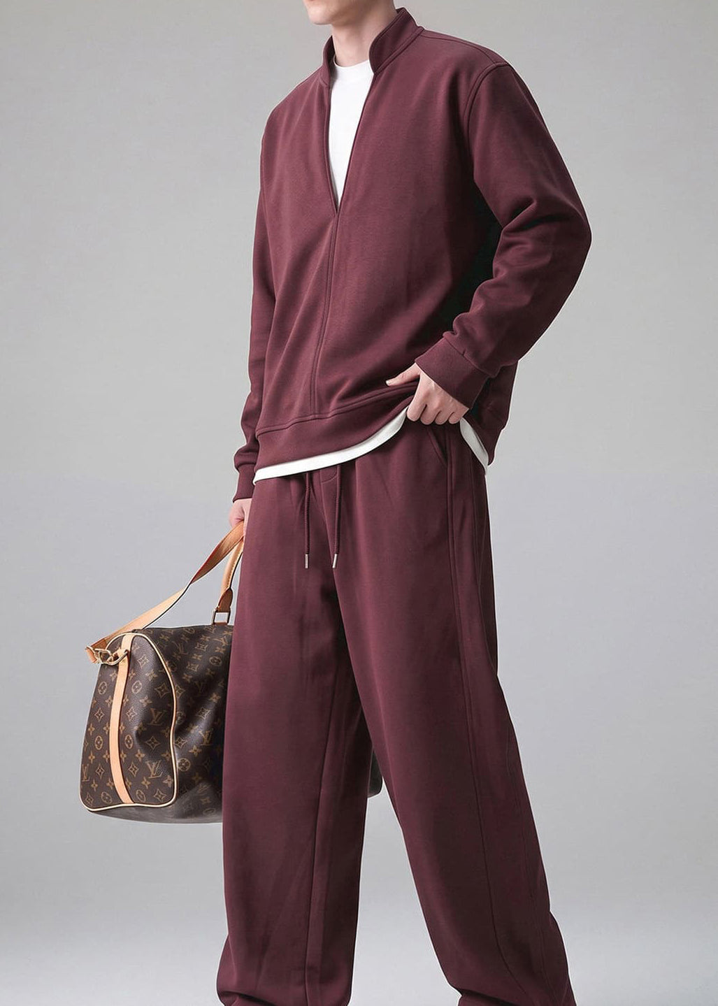 Men’s Bordeaux Tracksuit Set | Old Money Sweatshirt & Pants