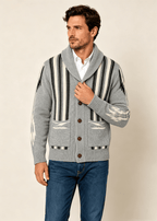 Men's Shawl Collar Striped Jacquard Cardigan – Loose Fit Casual Knit Sweater Jacket