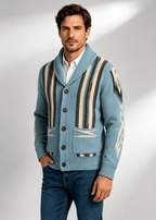 Men's Shawl Collar Striped Jacquard Cardigan – Loose Fit Casual Knit Sweater Jacket