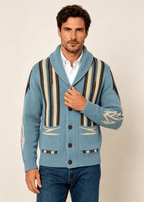 Men's Shawl Collar Striped Jacquard Cardigan – Loose Fit Casual Knit Sweater Jacket