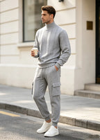 Men's Autumn/Winter Heavyweight Cable-Knit Turtleneck Tracksuit Set