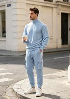 Men's Autumn/Winter Heavyweight Cable-Knit Turtleneck Tracksuit Set