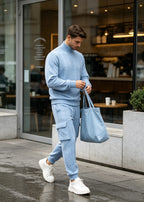 Men's Autumn/Winter Heavyweight Cable-Knit Turtleneck Tracksuit Set