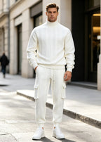 Men's Autumn/Winter Heavyweight Cable-Knit Turtleneck Tracksuit Set