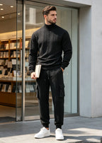 Men's Autumn/Winter Heavyweight Cable-Knit Turtleneck Tracksuit Set