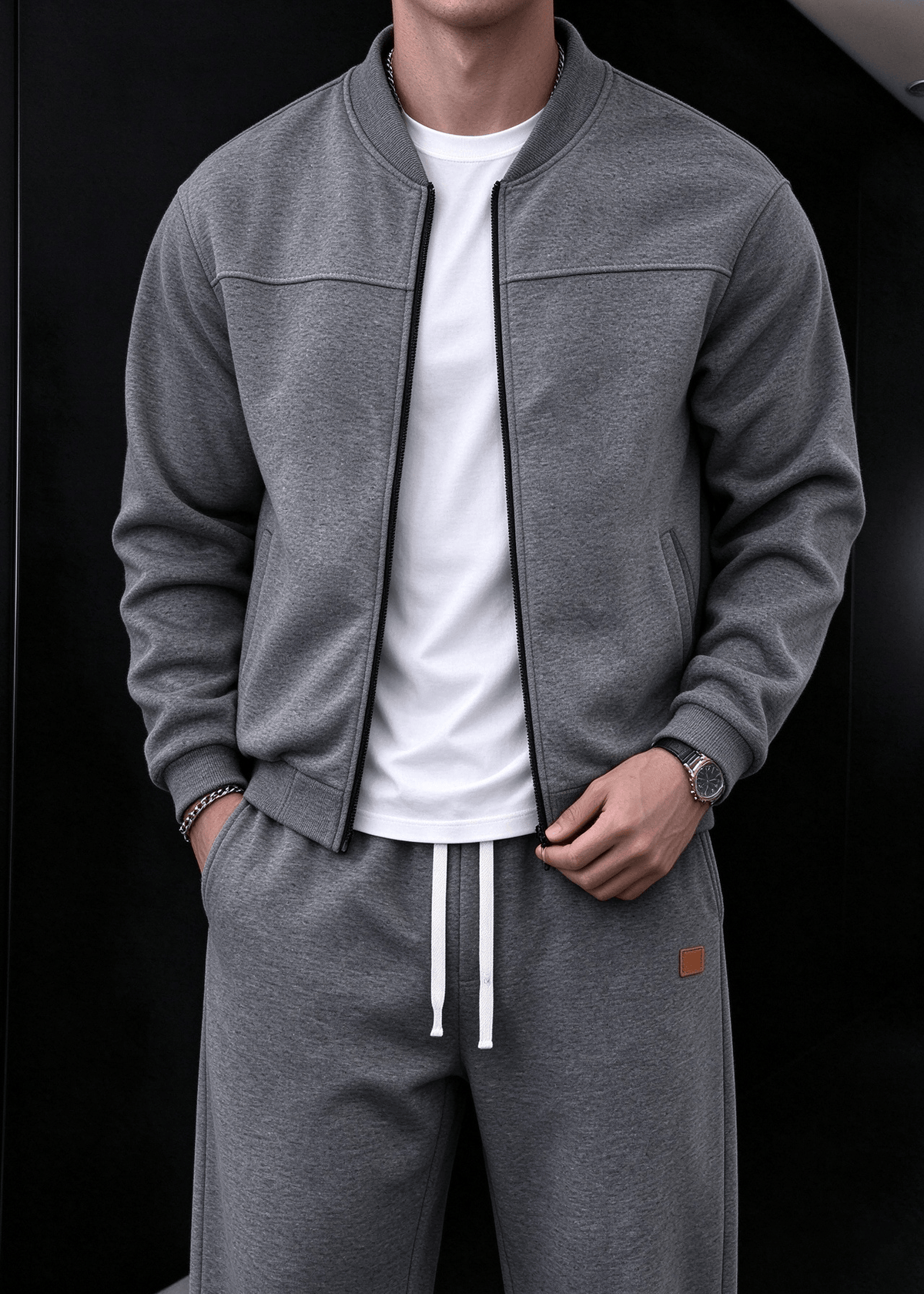 Men's Fleece-Lined Zip-Up Jacket and Jogger Pants Set
