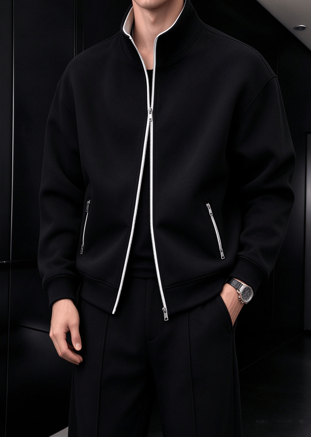 Men's Minimalist Stand-Collar Zip Jacket