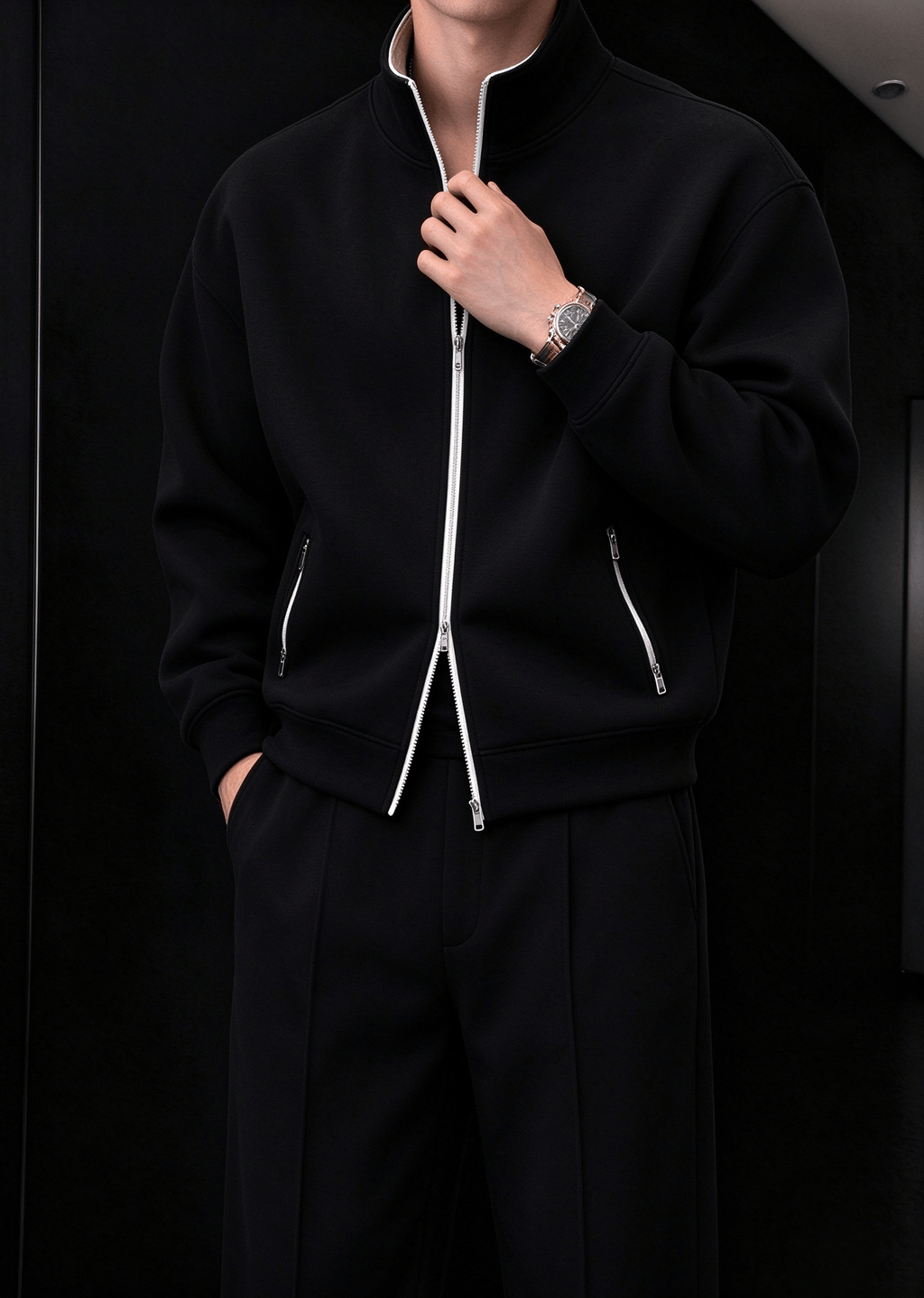 Men's Minimalist Stand-Collar Zip Jacket