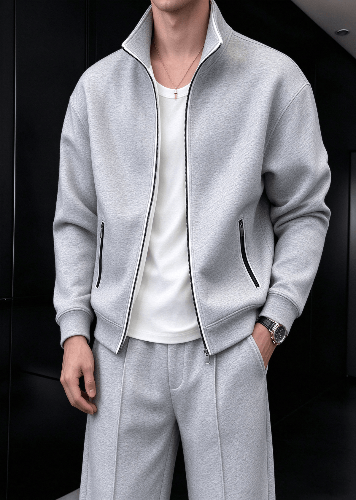 Men's Minimalist Stand-Collar Zip Jacket