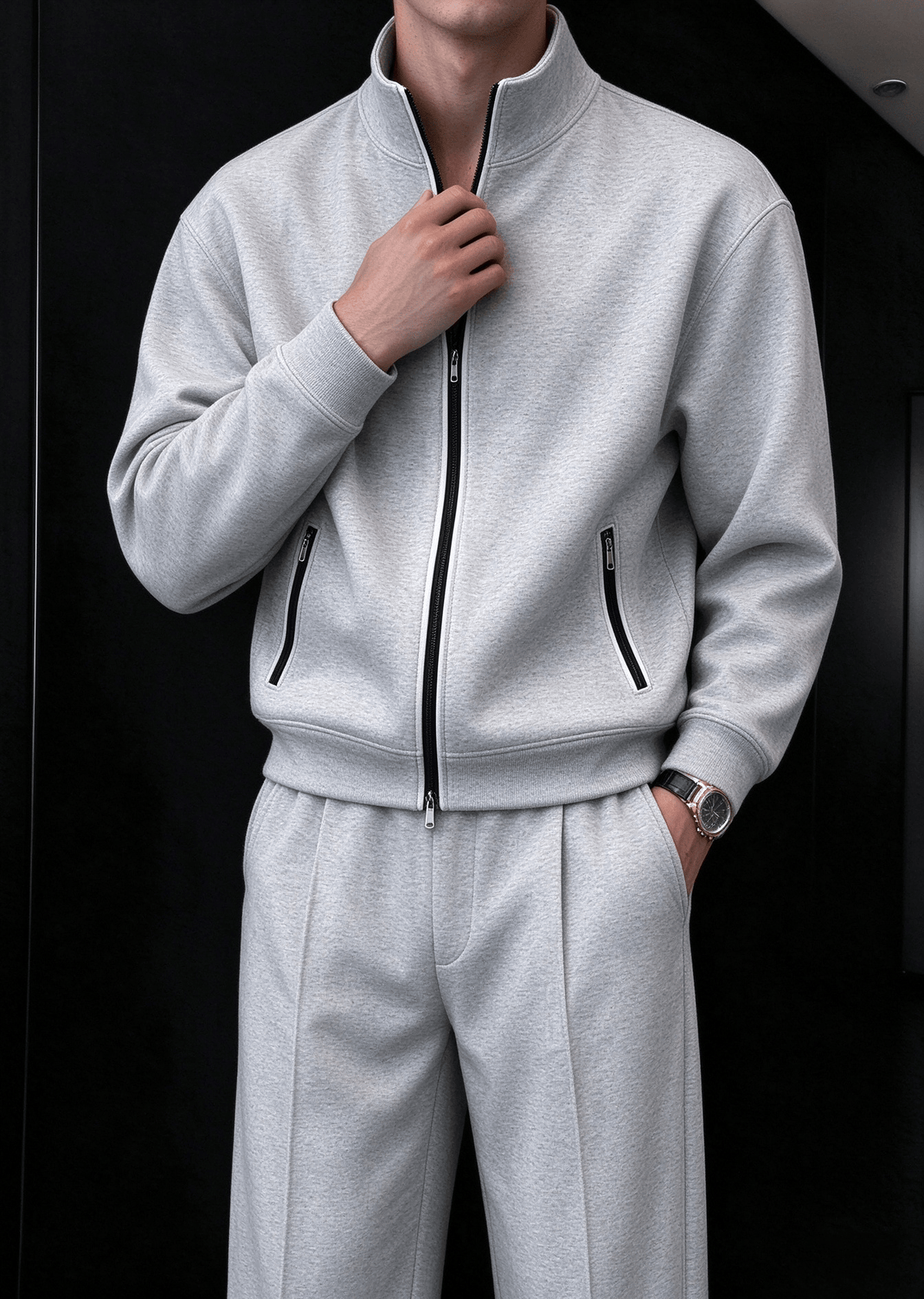 Men's Minimalist Stand-Collar Zip Jacket
