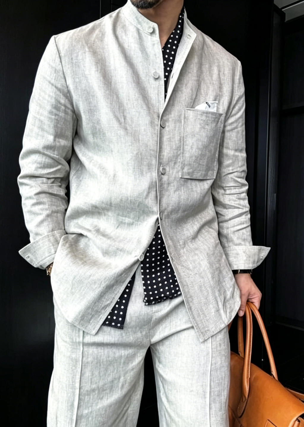 Premium Men's Linen Blend Mandarin Collar Set - Effortless Old Money Aesthetic Summer Lounge Suit