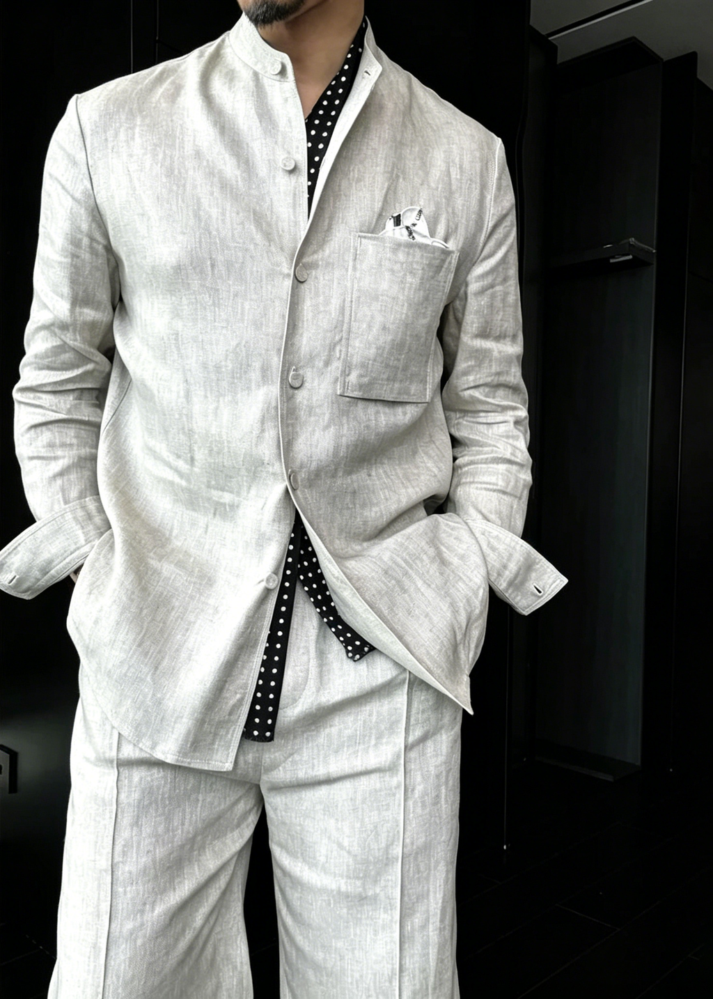 Premium Men's Linen Blend Mandarin Collar Set - Effortless Old Money Aesthetic Summer Lounge Suit